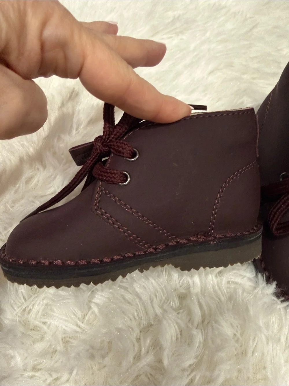 Kids Lace-Up Leather Booties in Burgundy